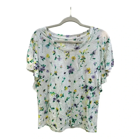Loft Linen Floral Shirt with Ruffle Sleeves // Size Small - Picture 1 of 5